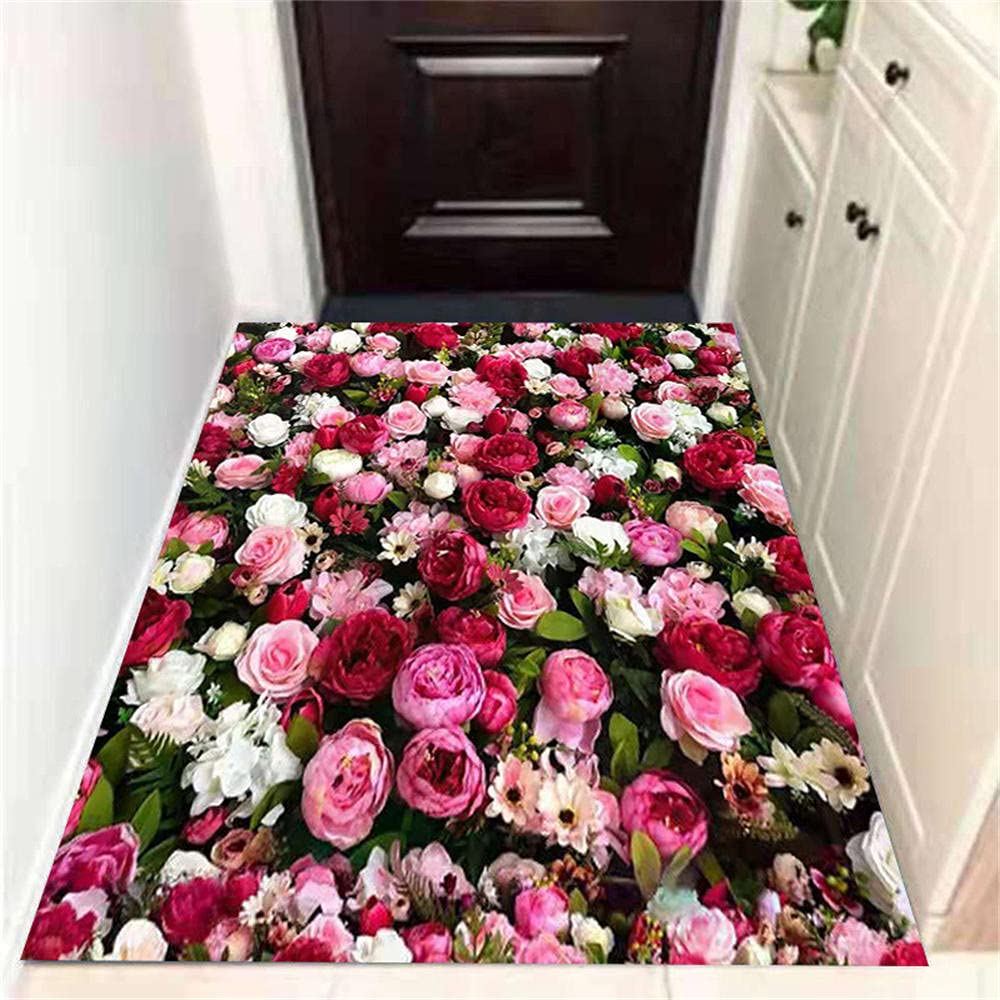 Tapis Rouge Motif Floral 80x120cm Antidérapant pour Canapé Enfant et Salon