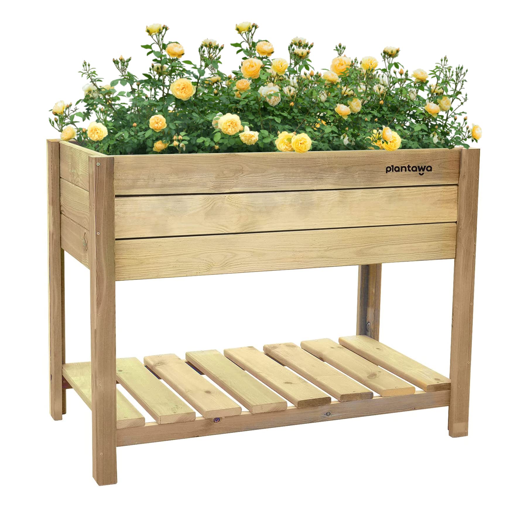 PLANTAWA Mesa de Cultivo Terra 100, Mesa Rectangular para Jardín Balcón y Terraza, Huerto Urbano de Madera 76 x 98 x 56 cm