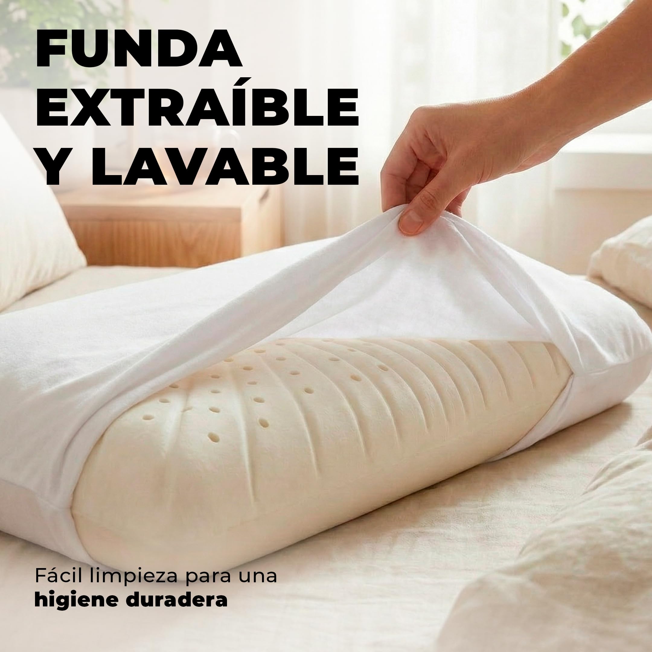 Aznar Almohada Viscoelástica 75 Cm Firmeza Medio Alta Plus High Núcleo Adaptable Soporte Cervical Higiénico Hipoalergénico Sueño Ergonómico Doble Funda Lavable Postura Correcta Descanso Confortable