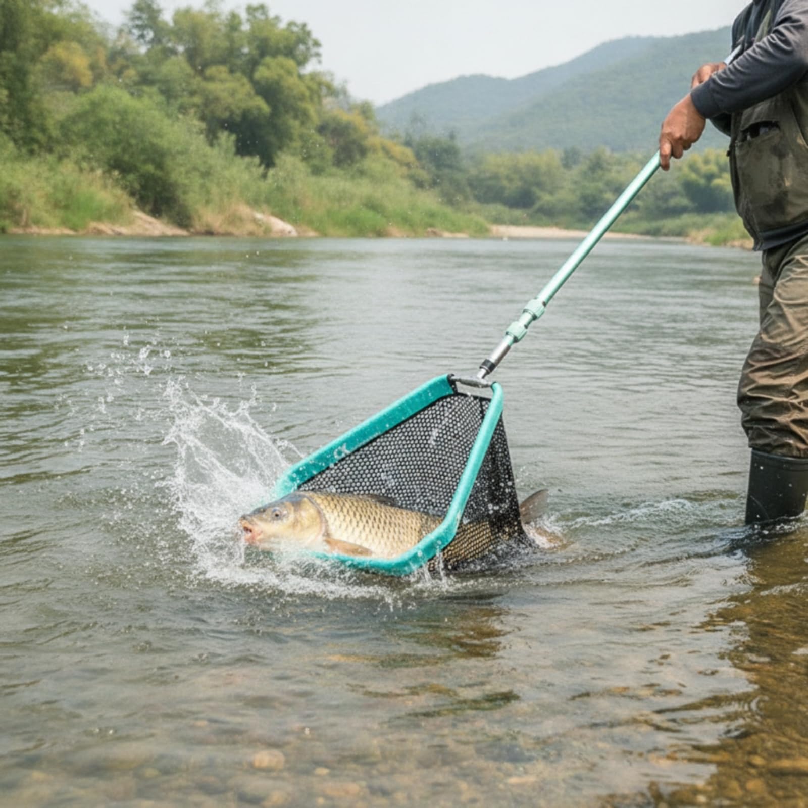 Rete da Pesca Pieghevole Rete da Sbarco Guadino Rete da Atterraggio Accessori da Pesca con Maglia Gommata Che Protegge La Pelle Del Pesce 8mm Adatta per Feeder Barca Riva