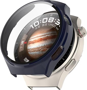 Intended for Huawei Watch 4 Pro(Space Edition) Case Screen Protector Hard PC Bumper All-Around Protective Cover for Huawei Watch 4 Pro (Black&NavyBlue)