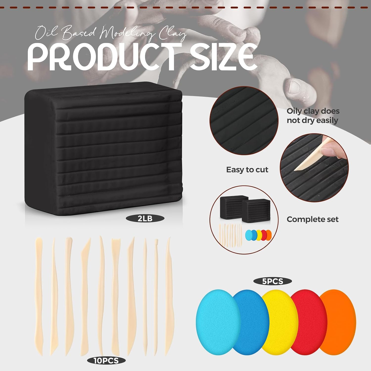 Feifeiya 2 Pack Non Drying Oil Based Modeling Clay 4 Pounds with 15 Pcs Pottery Sculpting Tool Set Non Hardening Reusable Sculpting Clay for Craft Projects for Beginners Artist(Black)