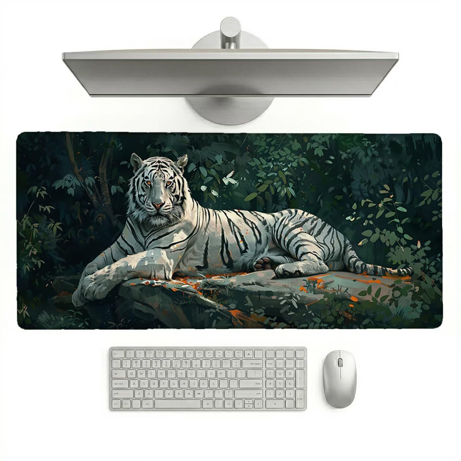 Alfombrilla Ratón XXL 1200 x 600 x 3 mm, Alfombrilla Escritorio, Tigre Grande Protector de Mesa con Base de Goma Antideslizante y Bordes Cosidos, Impermeable, para Oficina, PC, Gaming (Bosque) L-x4536