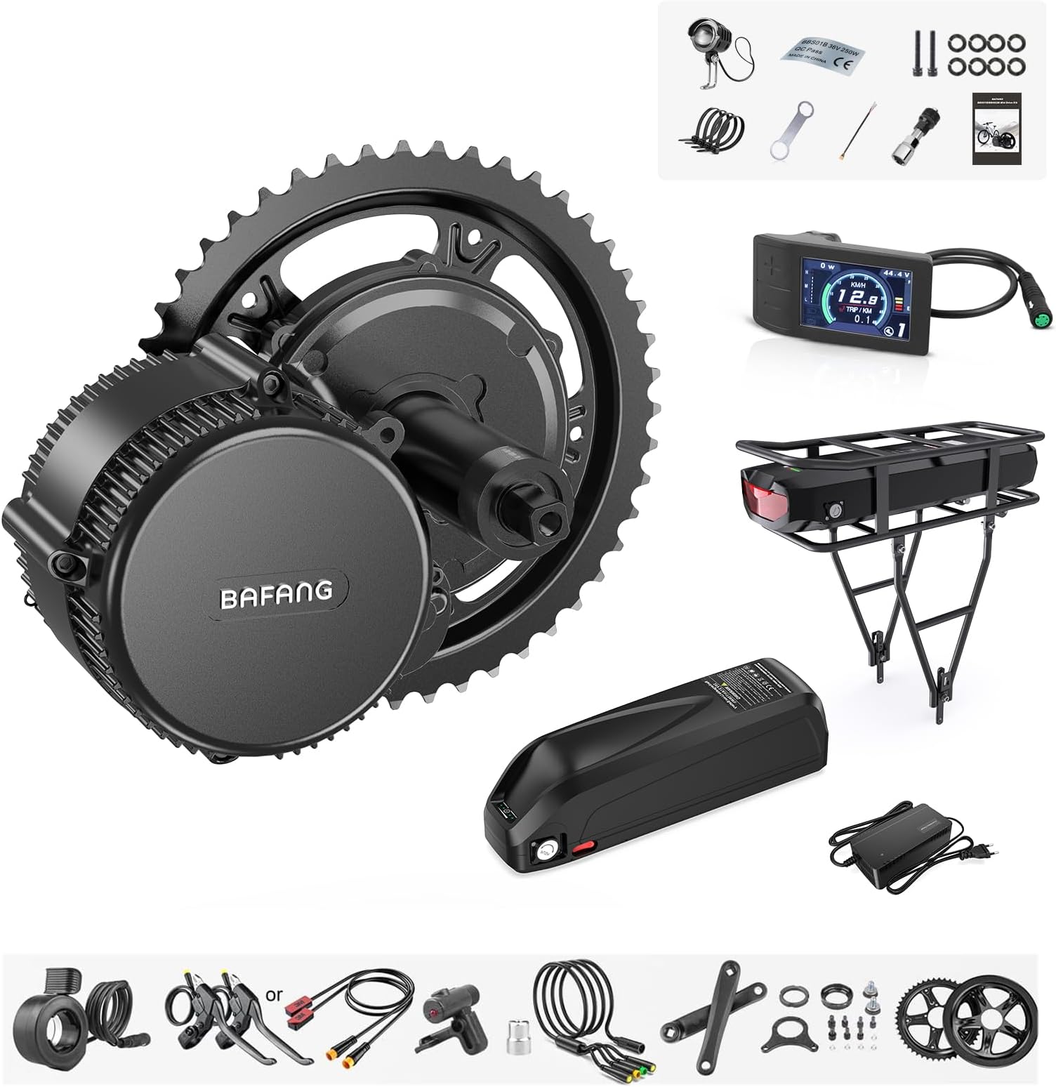 BBS02B 36V/48V 500W Mid Drive Kit 48V Ebike Motor with DIY LCD Bafang Display/Controller Electric Bikes Conversion kit for 68-73mm BB Mountain Bike
