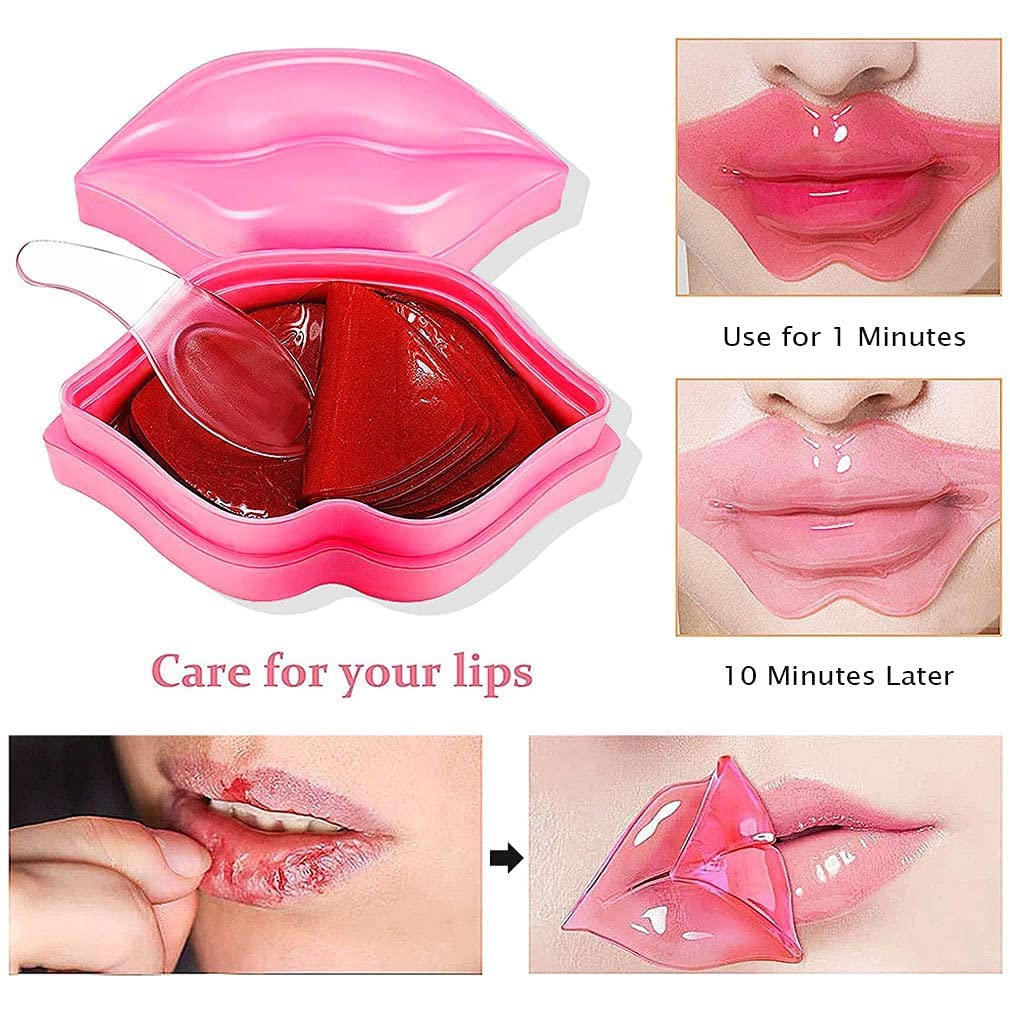 Hydrating Lip Mask,Lip Sleep Mask 20 Pcs Reduces Lines and Restores Moisture, Effectively Nourishes Skin, Gel Treatment Plumping Care Products (Lip Mask-Pink) 1