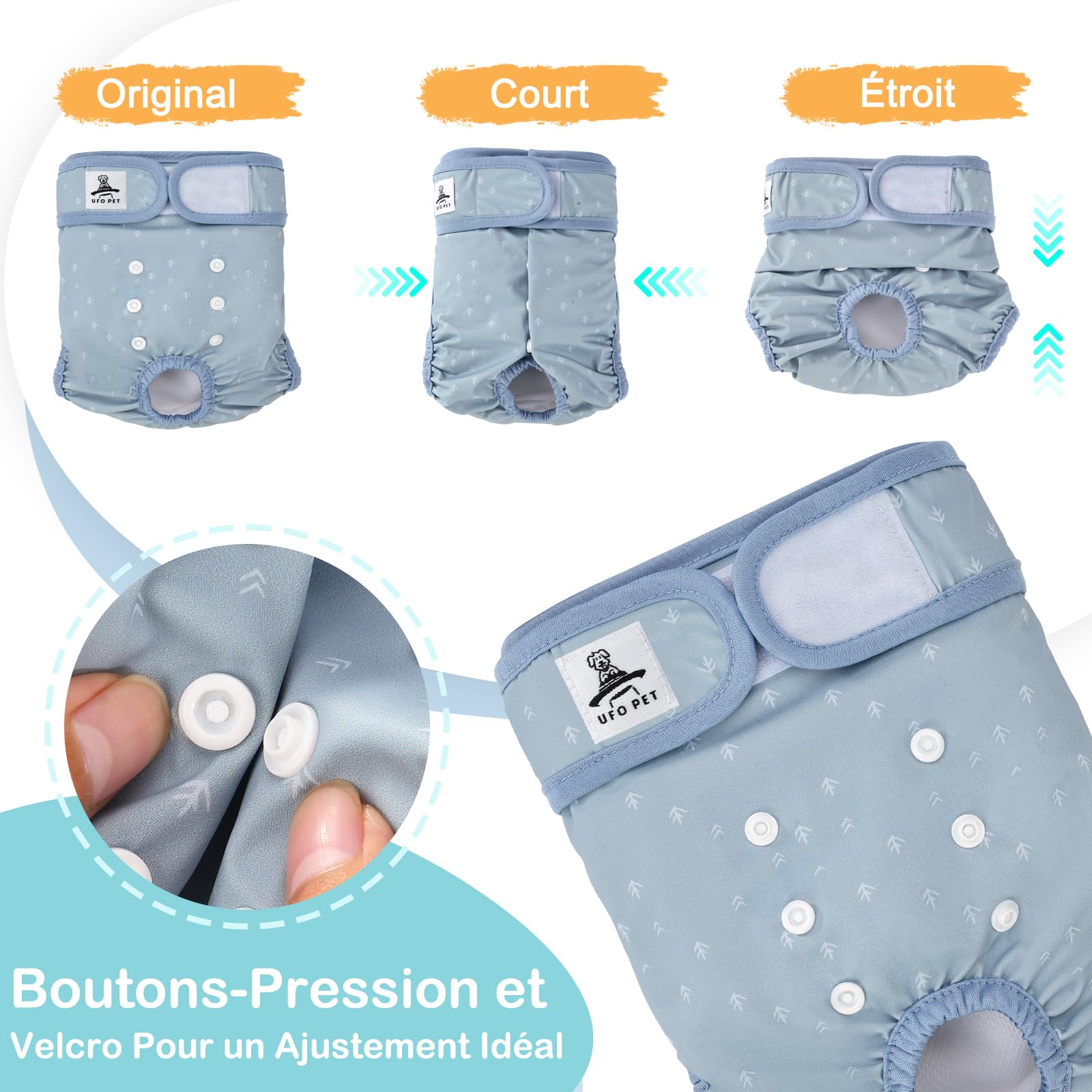 Culotte Chiennes Chaleurs XL Réutilisables, Couche pour Chien Femelle Lavables Lot de 3, Absorbantes avec Fermeture Forte