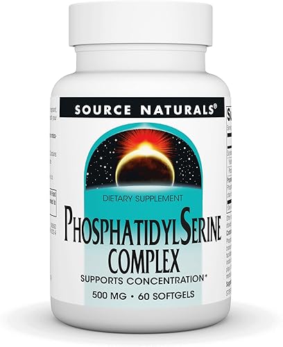 Source Naturals Suplemento enzimático estabilizado del complejo de fosfatidil-Serina 500mg - 100% puro - 60 cápsulas blandas