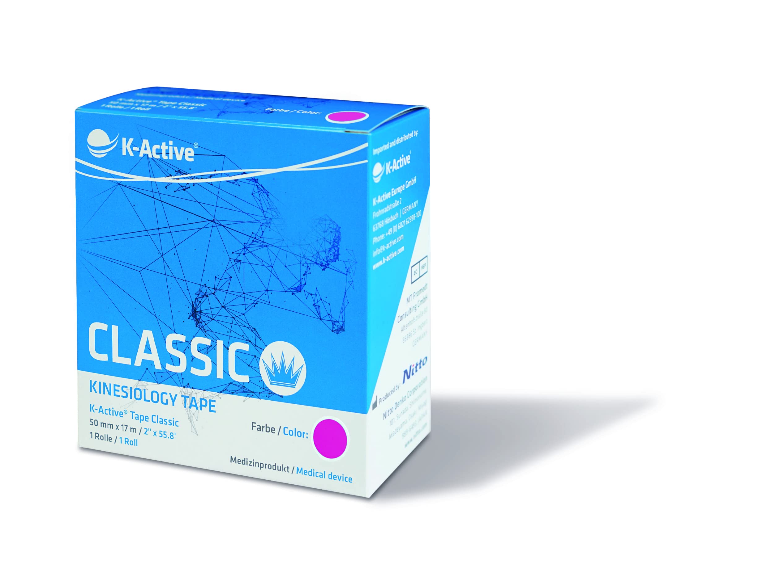 K-Active Kinesiologie Tape Classic PINK, wasserabweisend und hypoallergen, 50 mm x 5 m, 6er Box