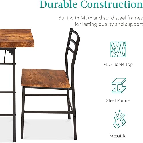 Miniatura 6 de Best Choice Products Juego de comedor moderno de 3 piezas, comedor que ahorra espacio para cocina, comedor, espacio pequeño con marco de acero,