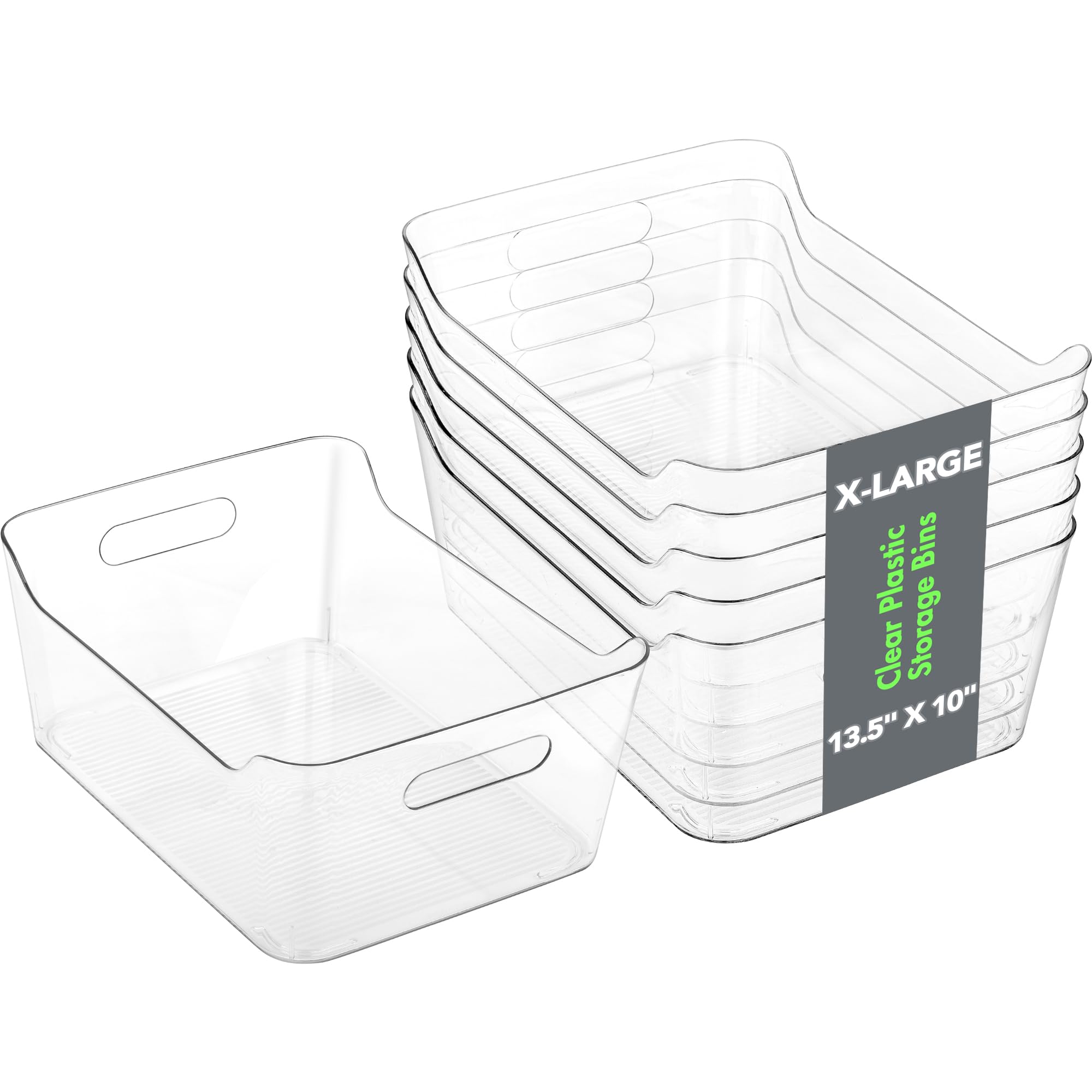 Tiawudi 6 Pack Plastic Storage Bins, Extra Large Pantry Organizer, 13.5" x 10" Clear Storage Containers and Organizer Bins, Multi-Use Bins for Home, Kitchen, Closet and Cabinet