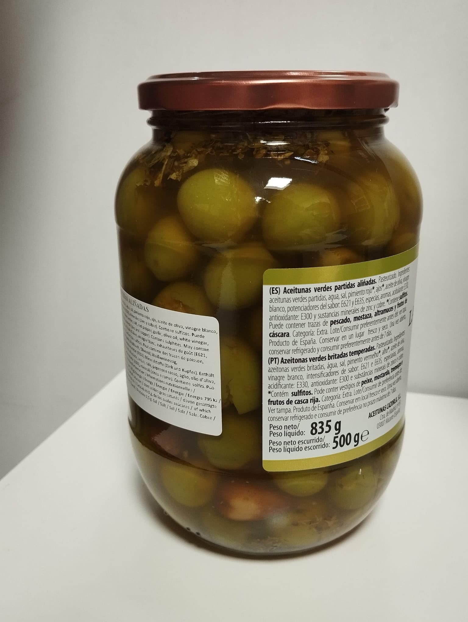 LA EXPLANADA | Aceitunas Chupadedos 835 g. formato tarro [PACK DE 3 UNIDADES] - Aceitunas Cazorla- Peso neto escurrido total 1500g