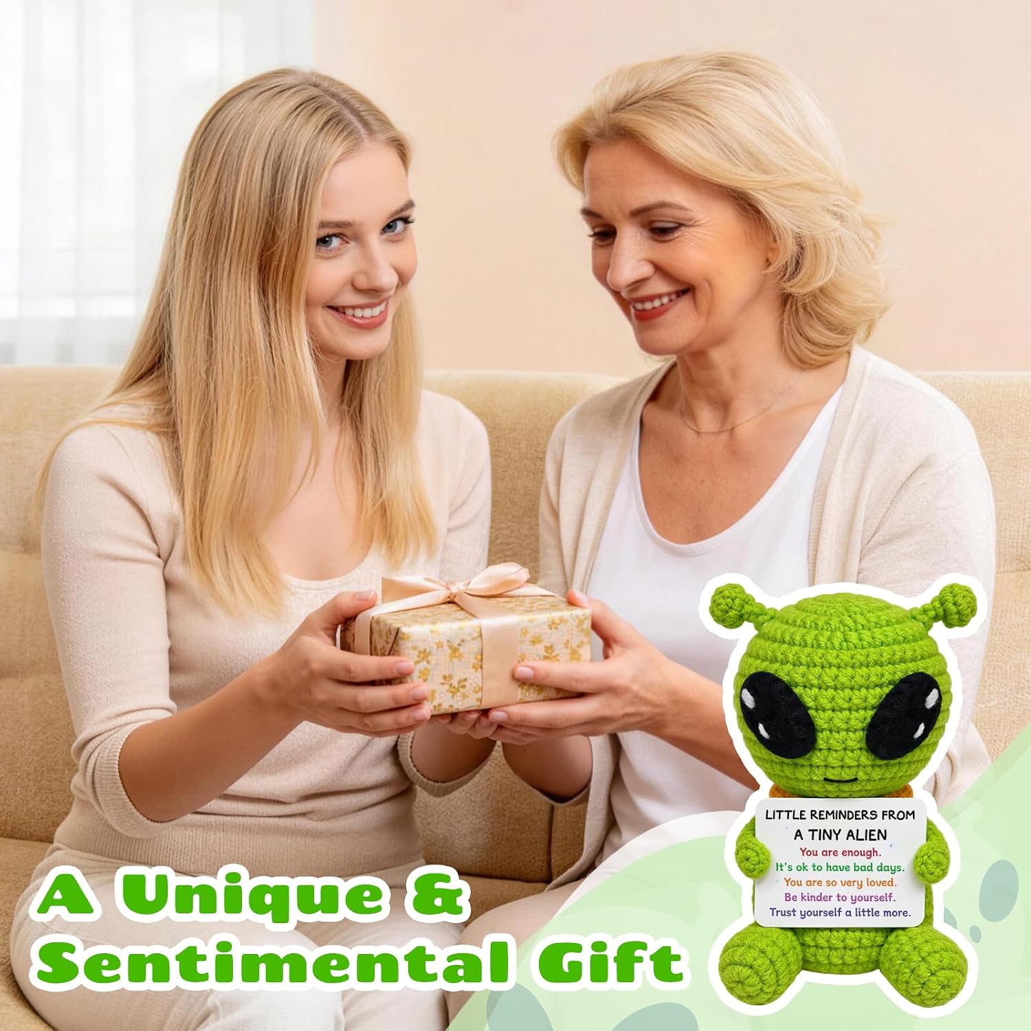 Funny Positive Crochet Alien, Inspirational Birthday Gifts for Women Men