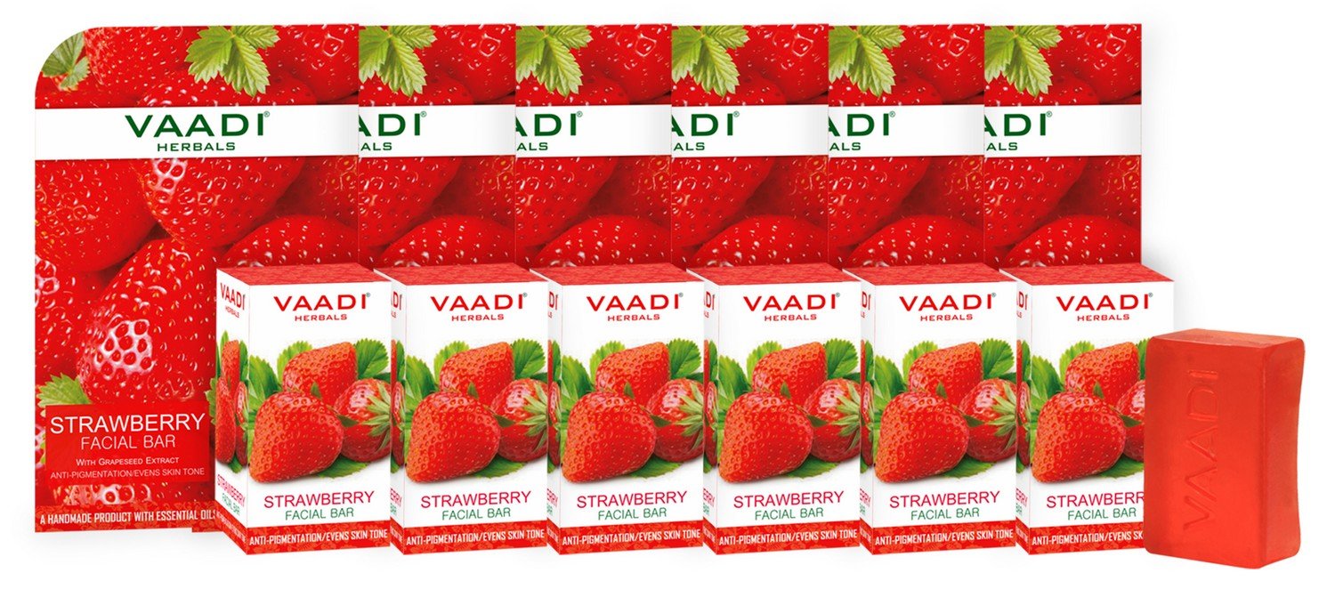 Vaadi Herbals Strawberry Facial Bars with Grape Seed Extract, 25gm x 6