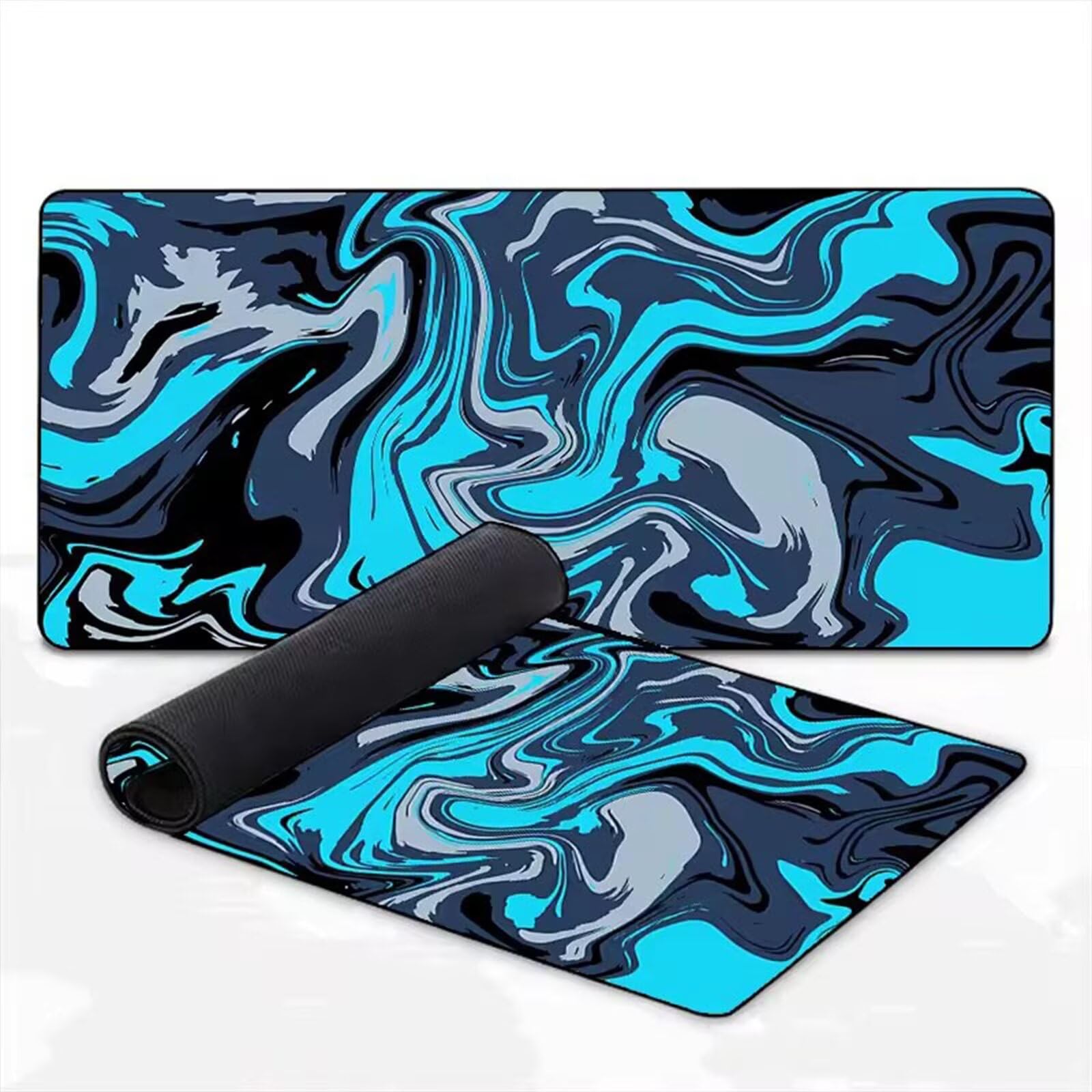 Alfombrilla Ratón Gaming XXL,1500x800x3mm Mouse Pad Gaming,Tapete Escritorio Grande con Bordes Cosidos y Base de Goma Antideslizante Mousepad para Jugadores,PC,Oficina,Hogar(Línea de Curva Azul)