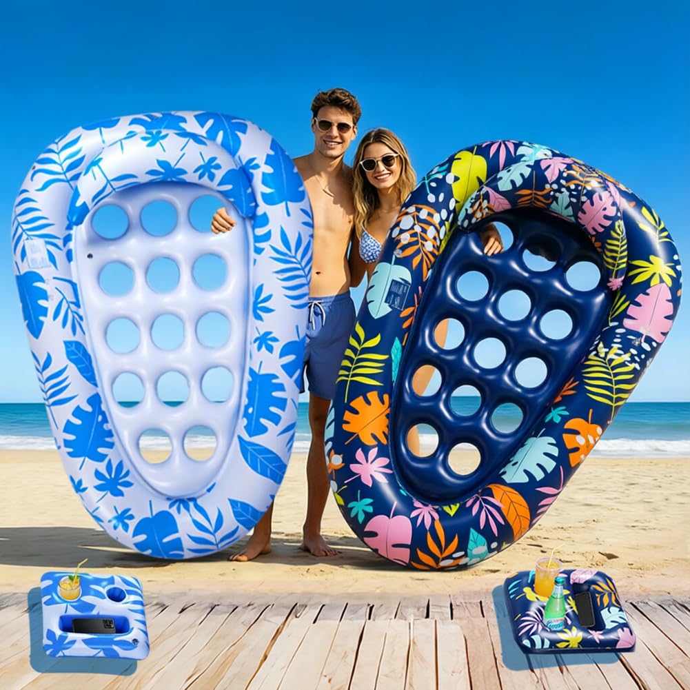 Photo 1 of VIWUHUG 2 Pack Giant Inflatable Pool Float,78 x 55 Inches Pool Floats Adult Mat with Headrest & Cup Holder Lake Float Raft Water Lounger Swimming Floaty for Party time Beach Outdoor (Blue & Deep Blue)