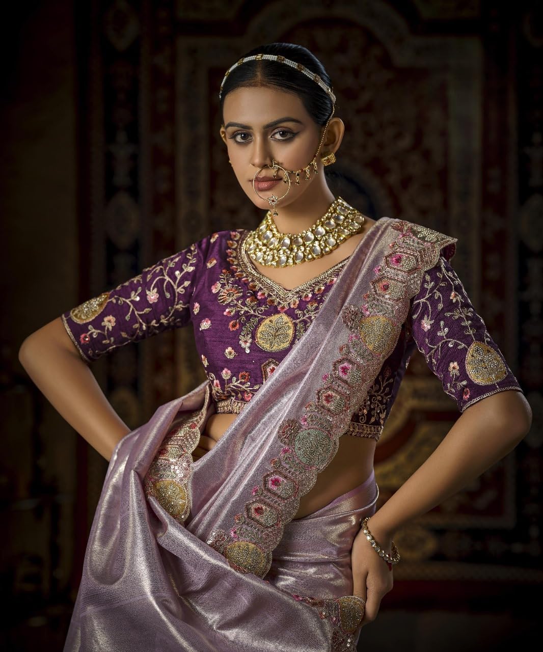 Tessuto di seta delle donne Emboridery Cut Work Wedding Wear Saree 15797