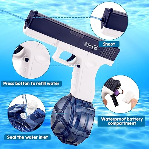 Miniatura 2 de EYKOOW Pistola de agua eléctrica, pistolas de chorro automáticas recargables de 450 CC + 60 CC con 2 tanques de agua, 2 baterías, pulverización de