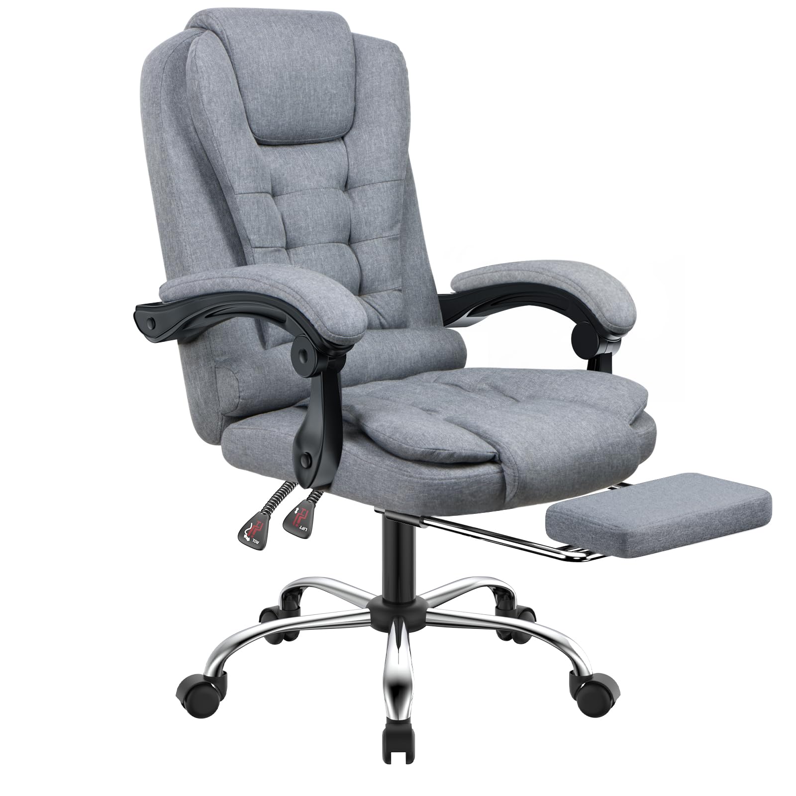 Fauteuil De Bureau Inclinable Avec Repose-pieds - Cuir PU, Dossier Haut, Support Lombaire, Jusqu'à 200 Kg - 9