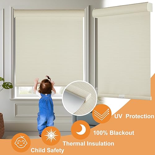 Miniatura 3 de Persilux Persianas Enrollables de Parada Libre sin Cordón de Tamaño Personalizado 100% Opacas para Ventanas con Tela Texturizada Protección UV