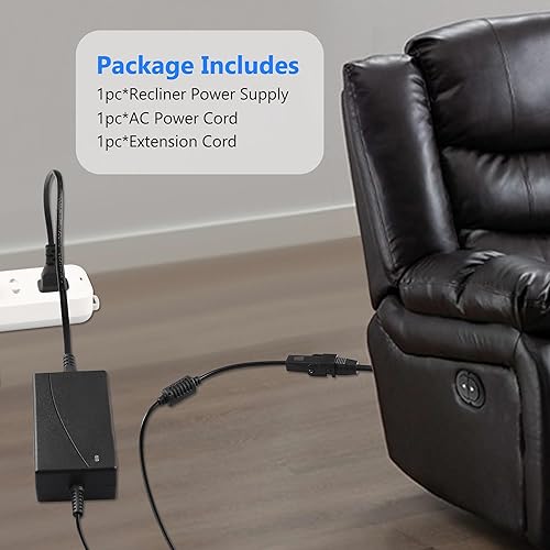 Miniatura 3 de Cable de alimentación universal para silla reclinable, 2 pines 29 V 2 A, fuente de alimentación reclinable con cable de extensión para sillón