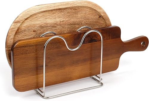 Miniatura 4 de LENITH Soporte para tabla de cortar de alambre de acero inoxidable, organizador de tabla de cortar para cocina con 2 seccionales