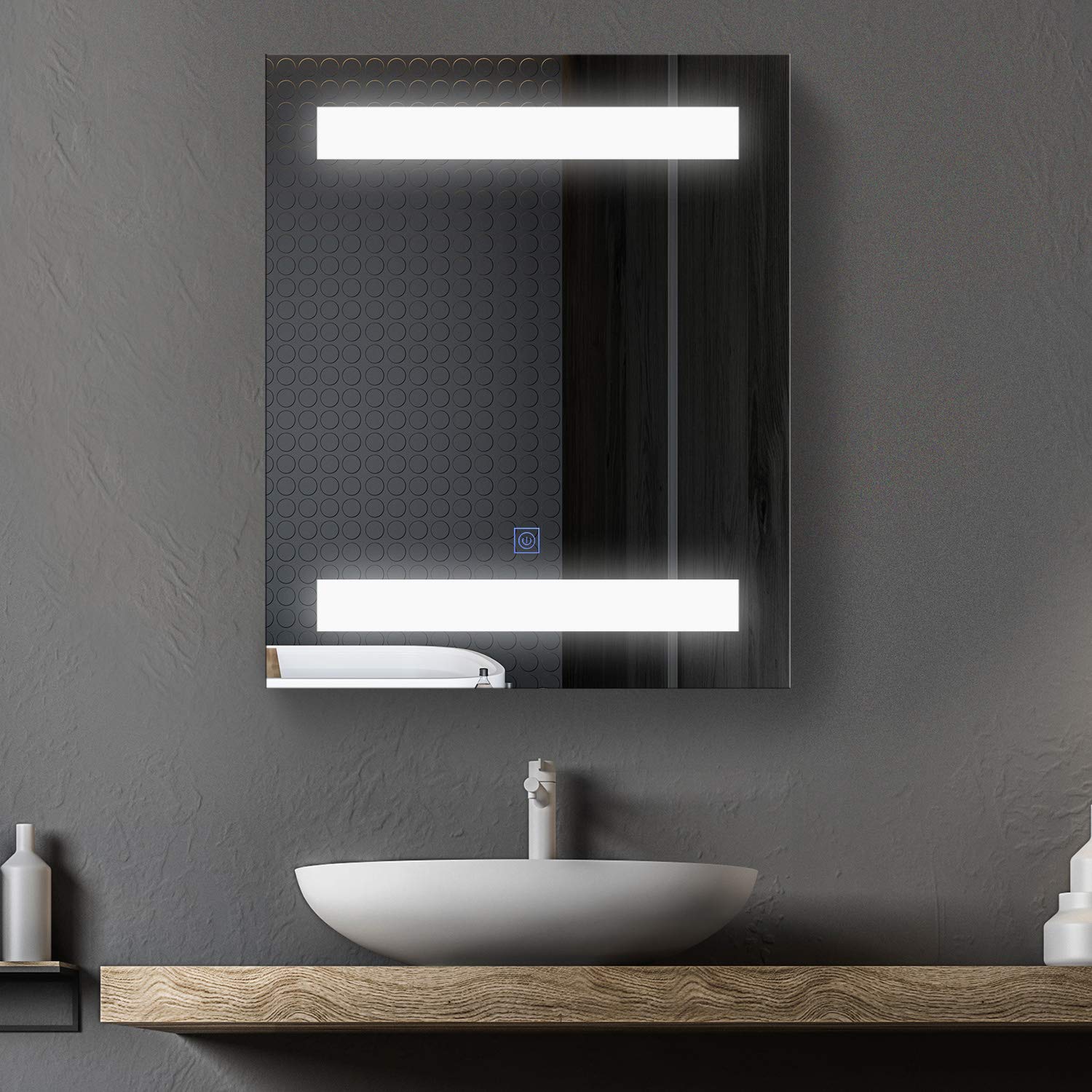 HOMCOM Armario de Baño con Espejo y Luz LED Mueble Espejo de Pared con 2 Estantes de Almacenamiento e Interruptor Táctil para Dormitorio Aseo 50x15x60 cm Blanco