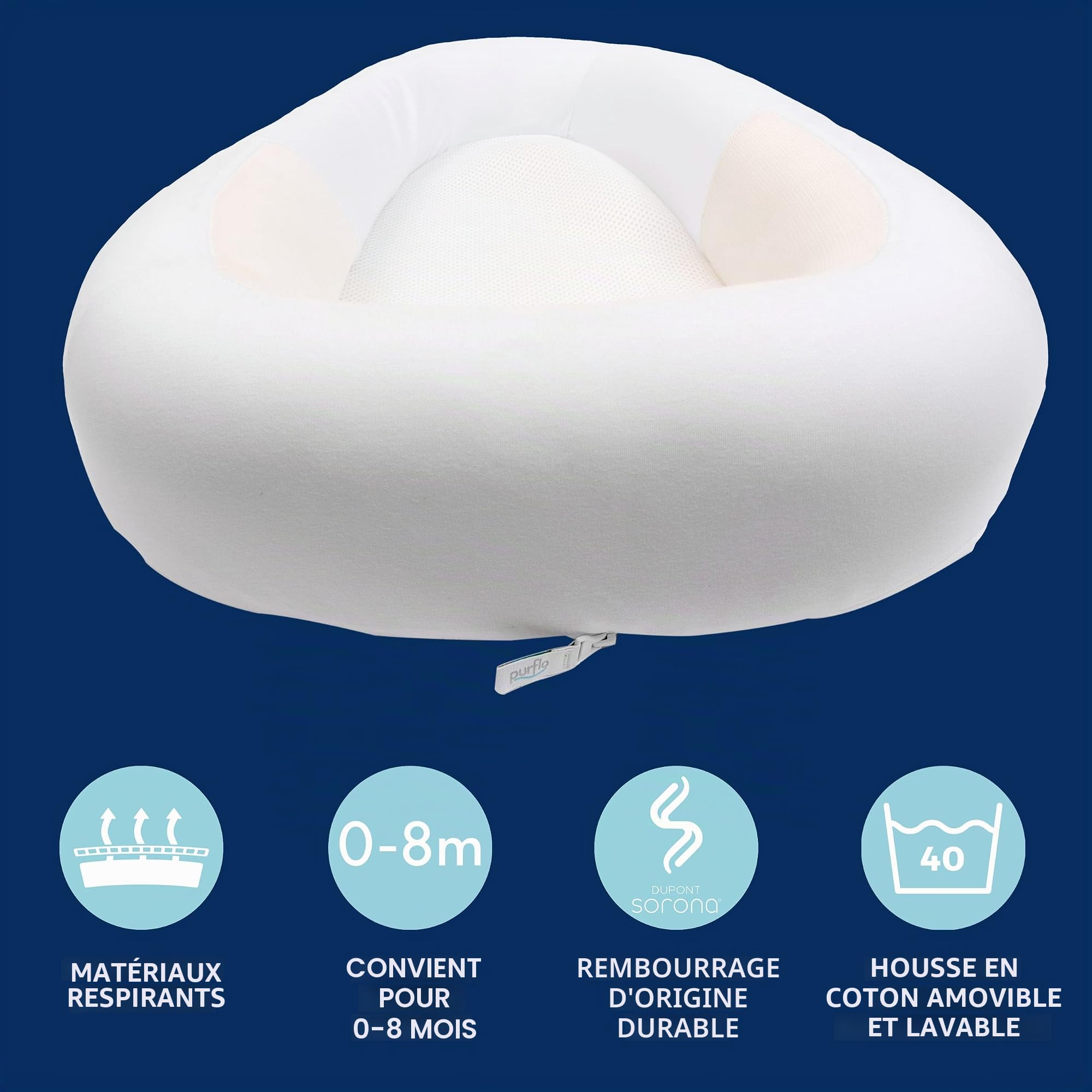 PurFlo Sleep Tight Lit bébé | Sans danger pour dormir la nuit | Alternative au nid de bébé entièrement respirant | Essentiels pour nouveau-né | 0-8 m Blanc doux