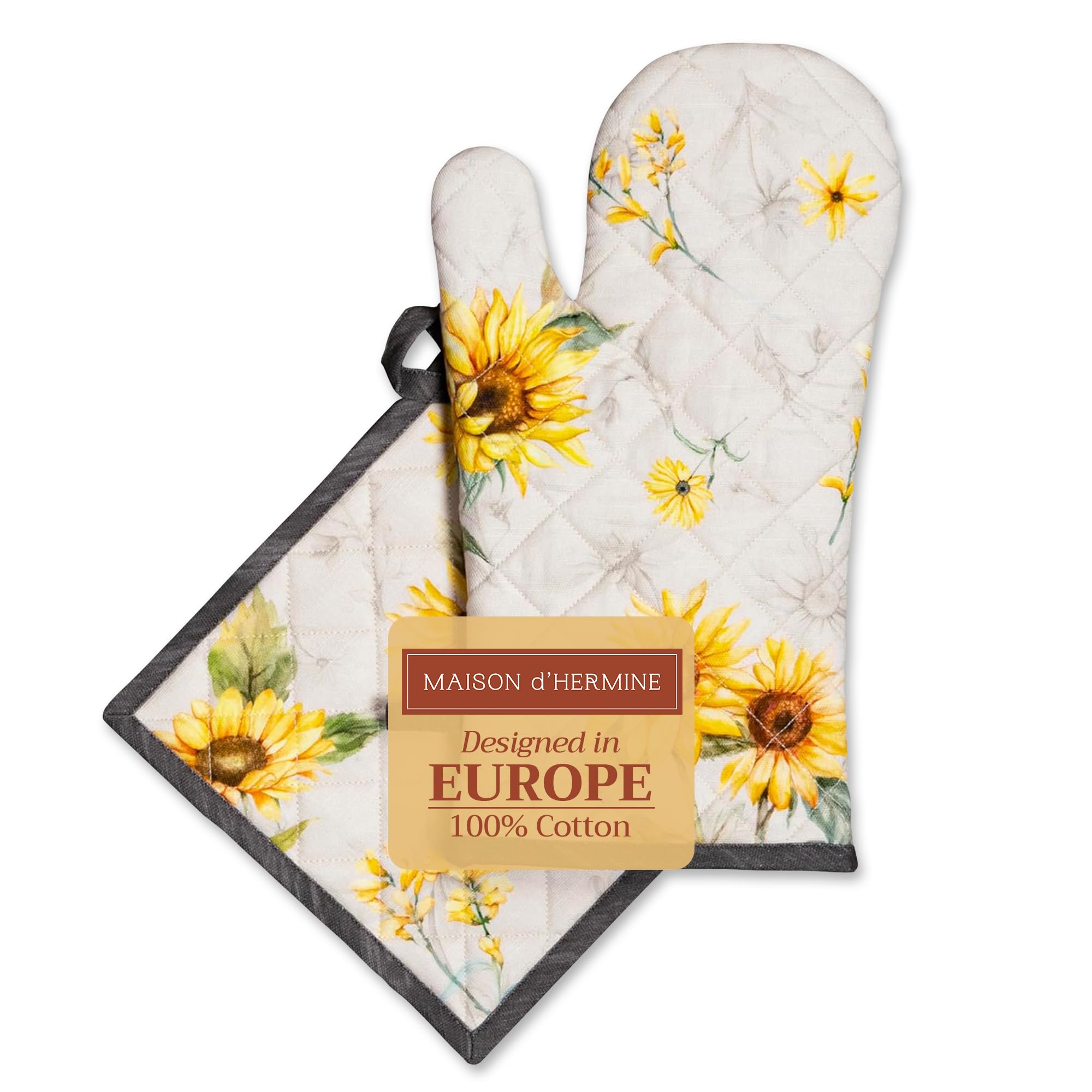Maison d' Hermine Set di presine e guanti da forno in cotone 100% (19 x 33 cm e 20 x 20 cm) Guanti resistenti al calore con paste per maneggiare padelle calde Primavera Estate (Candice)
