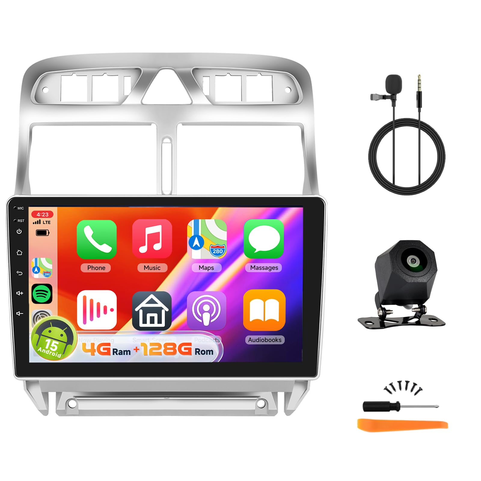 Inefala 2 64G Android CarPlay Radio voor Peugeot 307 307CC 307SW 2002-2013, 9 Inch Touch Screen met Wireless CarPlay en Android Auto, Ondersteuning GPS Navigatie Link Spiegel BT RDS AHD