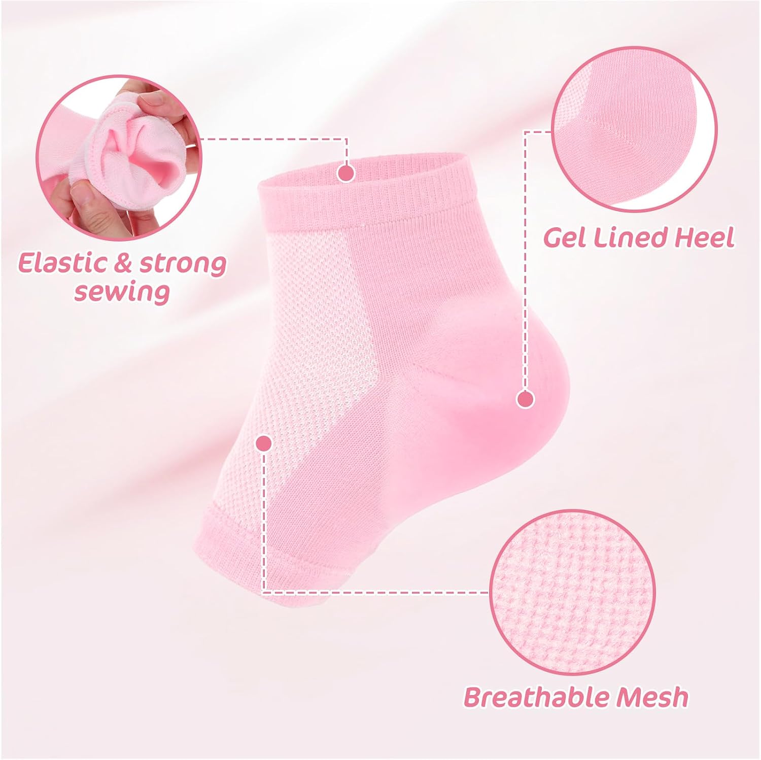 3Pcs Gel Heel Sports Sock, Moisturizing Heel Socks, Toeless Gel Socks for Kids with Heels Discomfort Severs Plantar Fasciitis Heels Pain