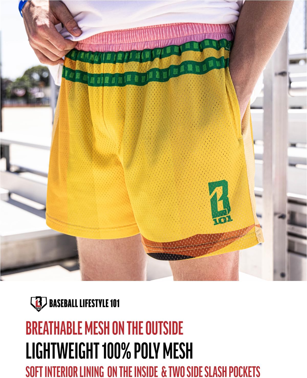 Baseball Lifestyle 101 Boy's Pencil Mesh Shorts with Side Pockets and Elastic Waist, 5 inch Inseam, Youth Sizes S-XL