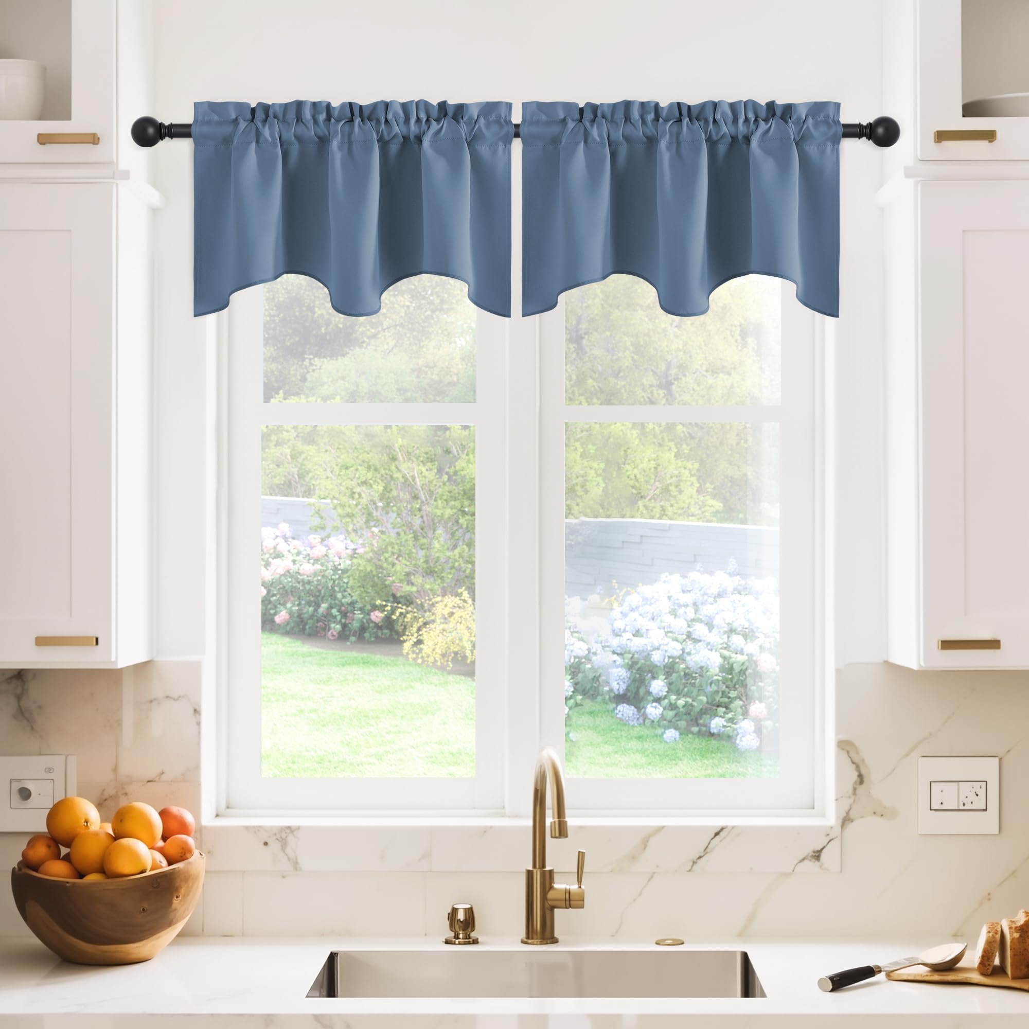 NICETOWN Blackout Curtain Valance - 42 inches by 18 inches Long Scalloped Rod Pocket Thermal Insulated Home Decoration Valance Curtain Panel for