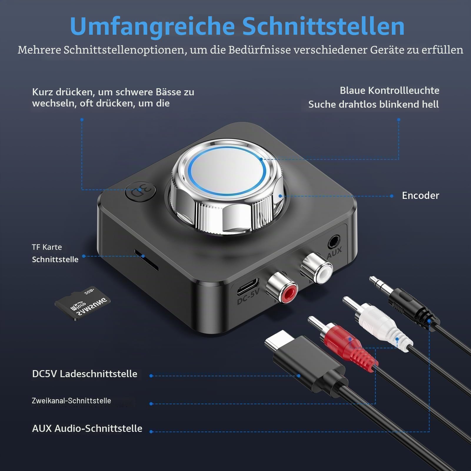 NEUTYPECHIC Bluetooth 5.0 Empfänger für Stereoanlage, Dual AUX Adapter Mit 3.5 mm Klinke & Cinch Audio Receiver für Lautsprecher, Verstärker und Autoradio