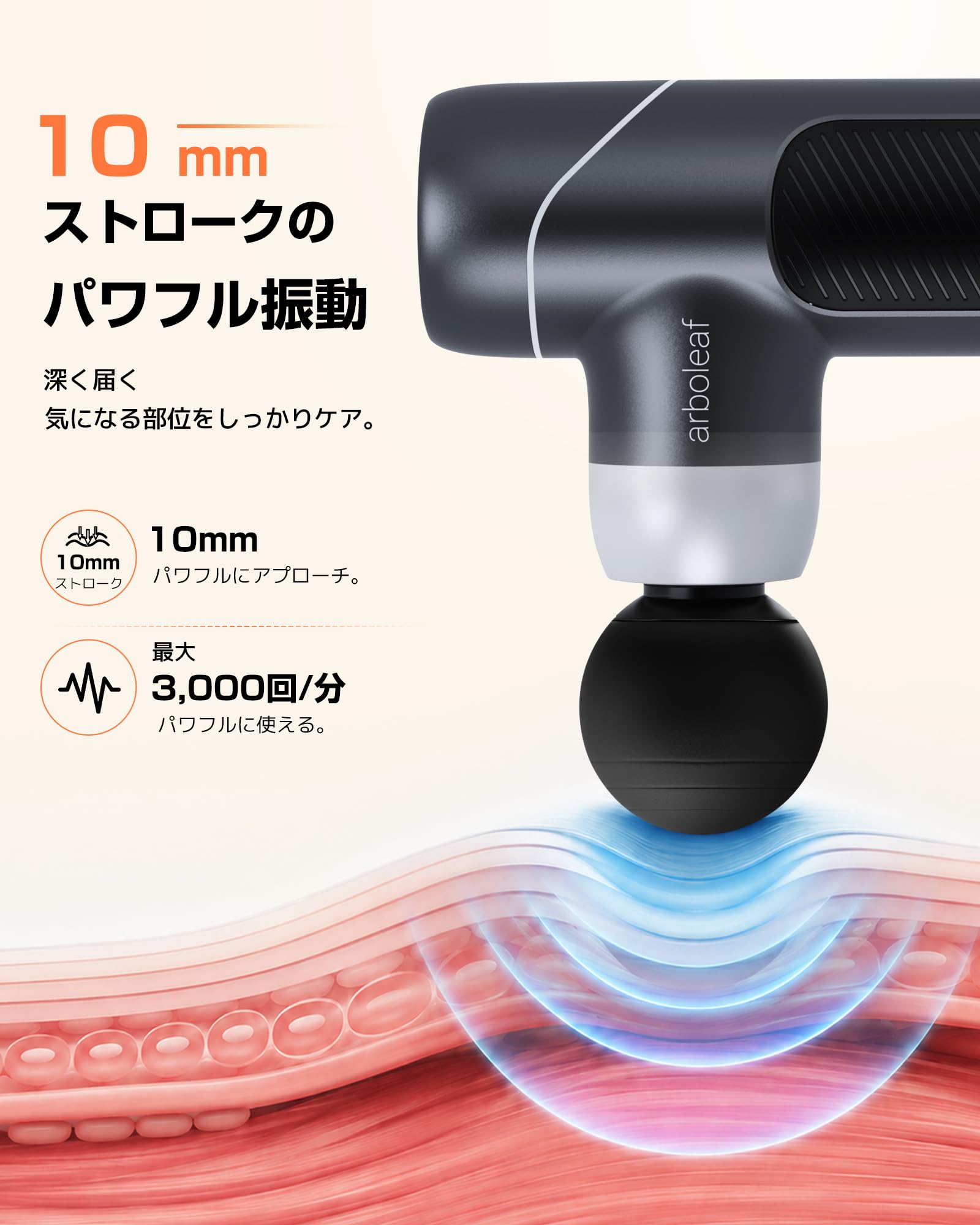 arboleaf 筋膜リリースガン ハンディガン MINI 自適応モード付き 4 Amazon | arboleaf 筋膜リリースガン ハンディガン 10mm振幅 AI自適応