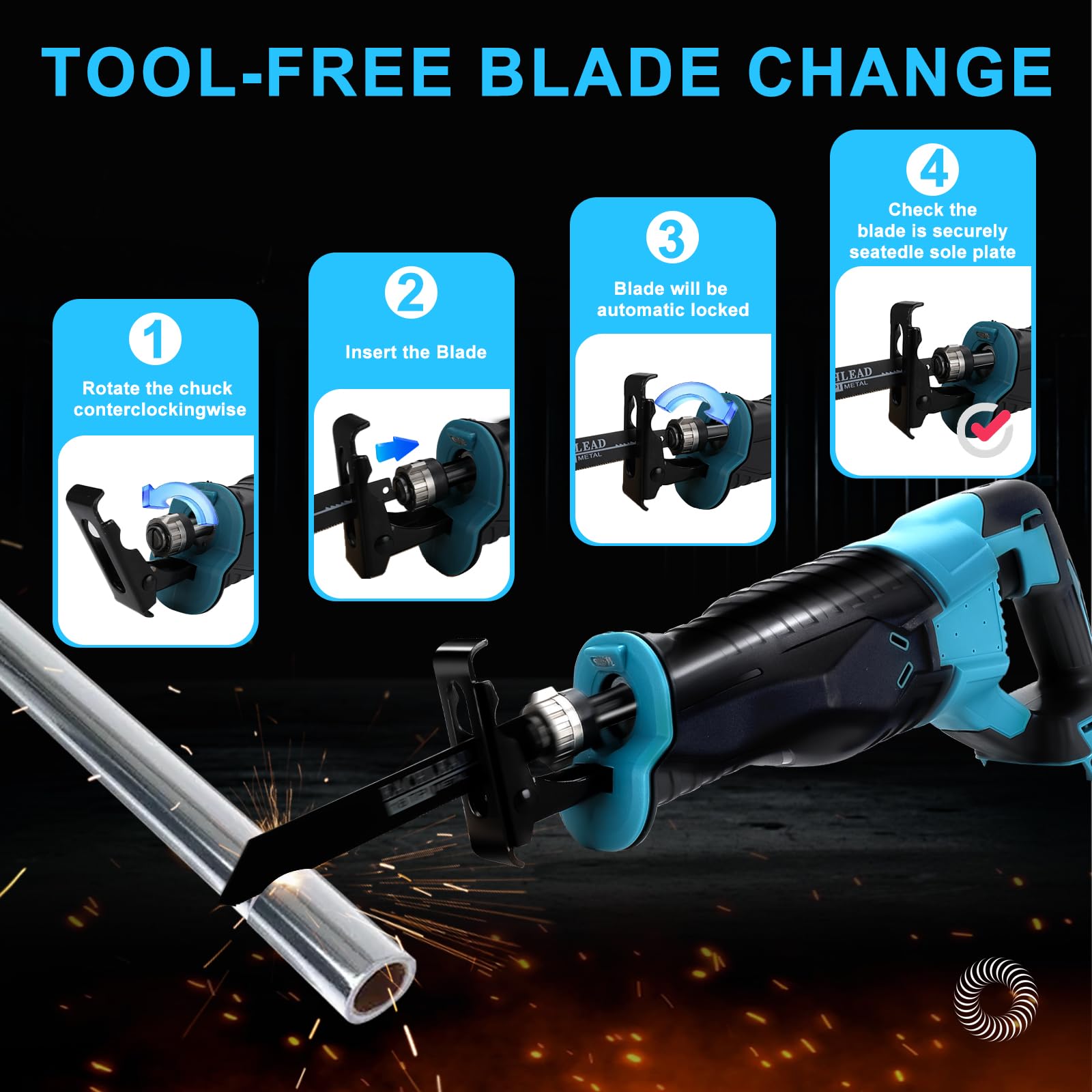 Accu-reciprozaag compatibel met Makita 18 V accu, met 4 zaagbladen