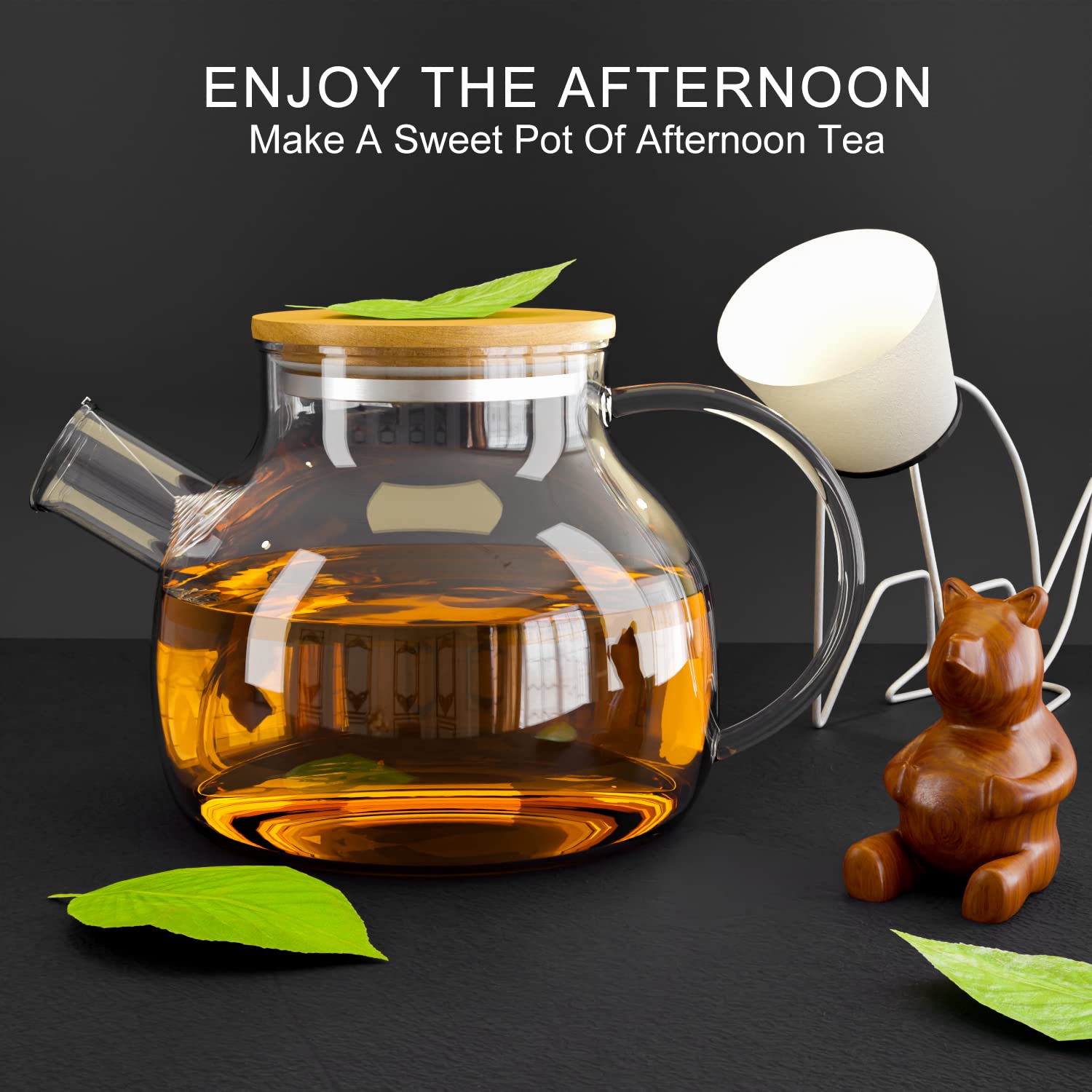 Yuning Tetera, Tetera de Cristal con tapa - Capacidad 1 litros -Hecha de Cristal Borosilicato Jarra Té helado Zumo Café - Botella Agua Fría o Caliente de Vidrio Apto para Frigorífico