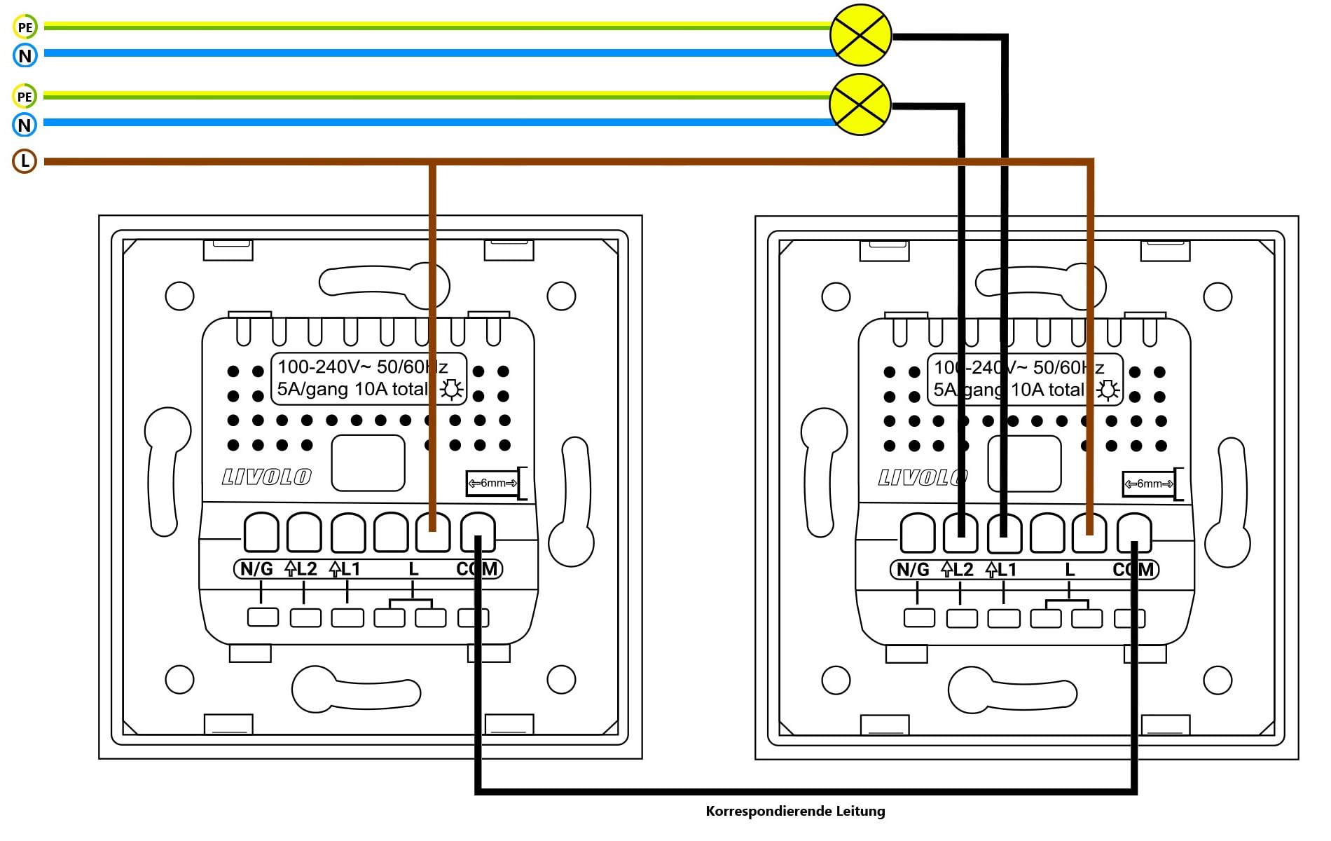 Presa Wi-Fi EC Schuko Touch, interruttore per tapparelle, interruttore per tapparelle, dimmer | pannello in vetro | controllo app Smarthome (interruttore a croce di serie)
