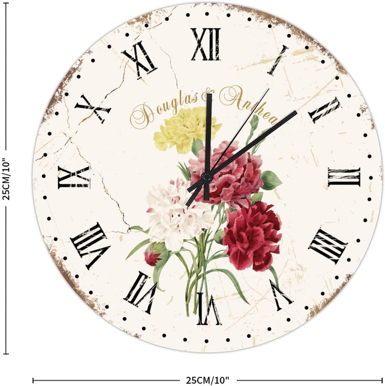 Vintage Bouquet Hanging Clock 10in Antique Flowers Wood Wall Clock Silent Non-Ticking Battery Operated Marine Style Holiday Party Gift Popular Wall Decor for Living Room Restaurant Countryside image 2