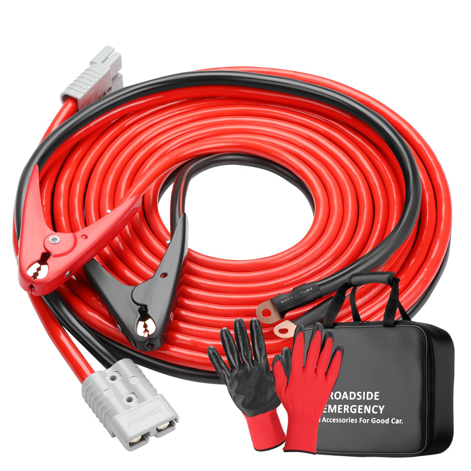 Photo 1 of ISINFLASH Jumper Cable, 6 Gauge 20 Feet Battery Jumper Cables for Car Truck -40? to 140?, Heavy Duty Booster Cables with Carry Bag Safety Gloves and Iron Brush Overvoltage Protection (6AWG x 20FT)