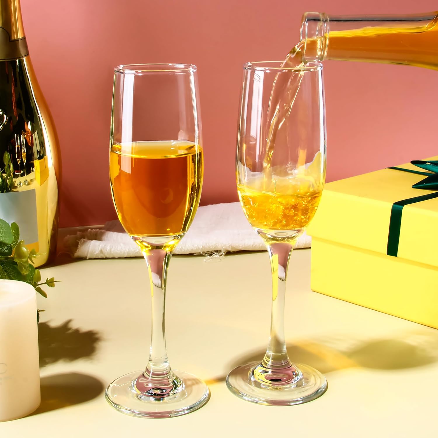 Elegant Champagne Glasses Set of 16, Long Stem Glass Champagne Flutes for Mimosa, Sparking Wine, Wedding, Party - 6 oz, Clear - Image 6