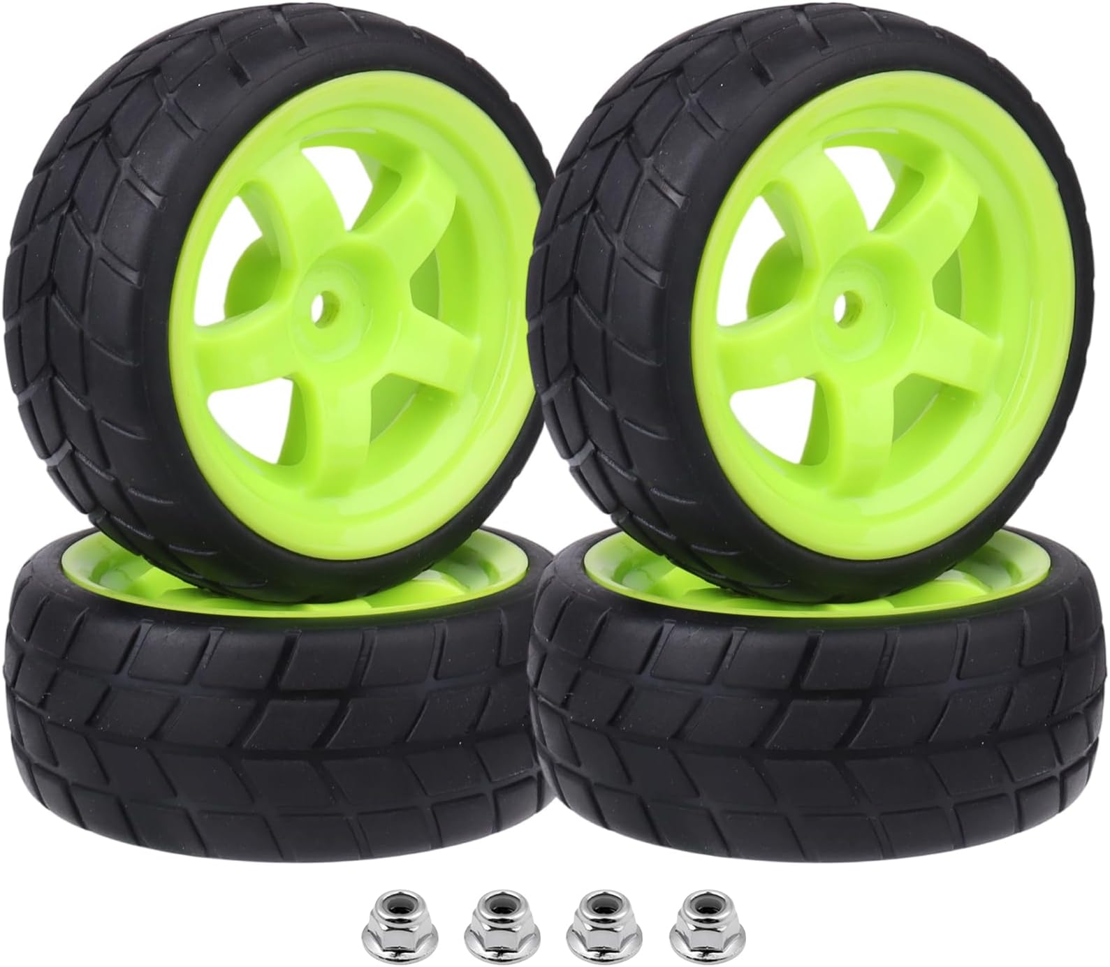 Hobbypark 4pcs-Pack 26mm Width RC Rubber Tires Plastic Wheel Rims 12mm Hub Mount for Redcat HSP 1:10th On Road Car Touring