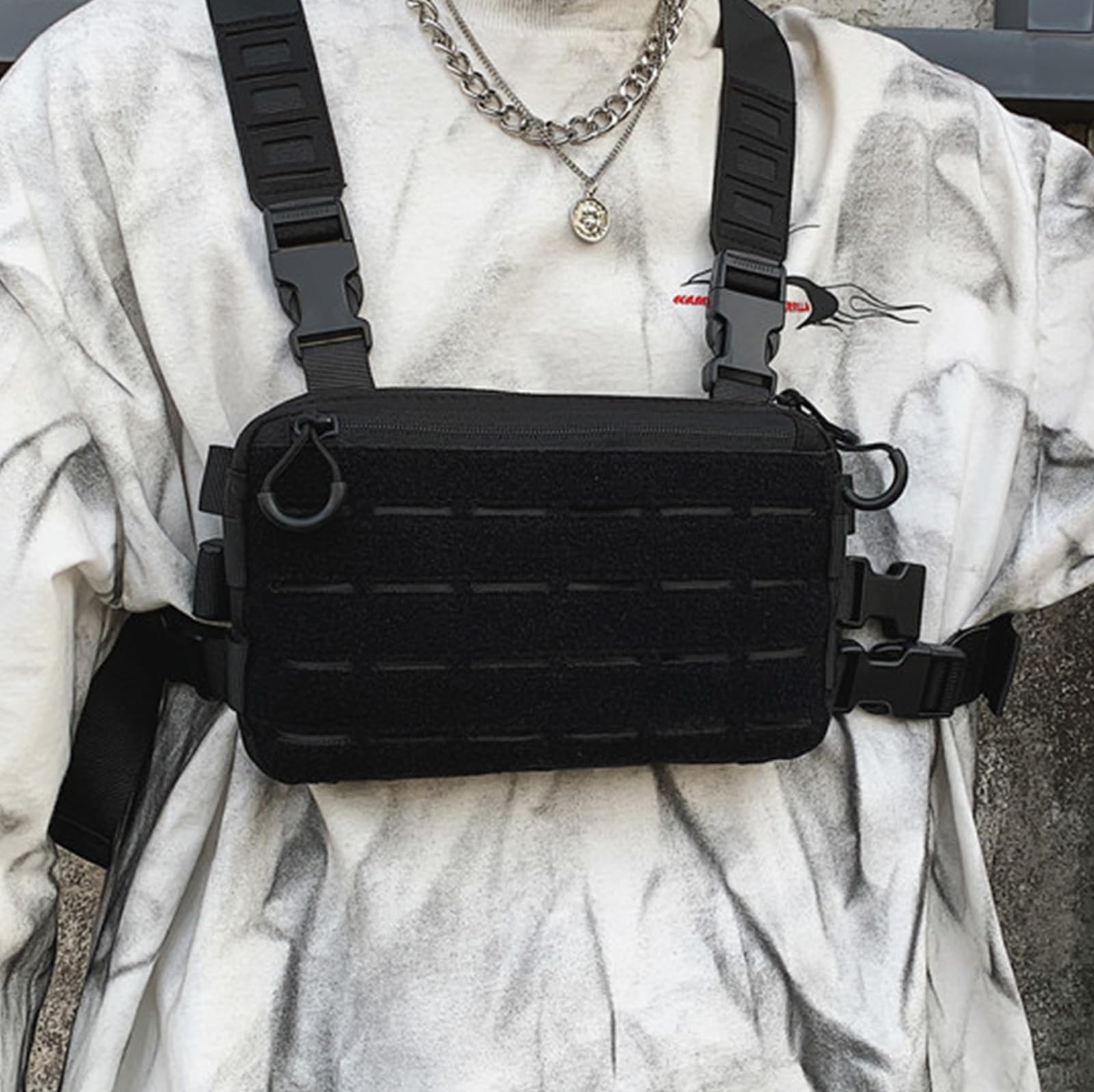 Chest Pack, taktyczna torba na klatkę piersiową, dla mężczyzn, na kemping, podróże, wędrówki, sporty na świeżym powietrzu, jazdę na rowerze, trening, fitness, czarna