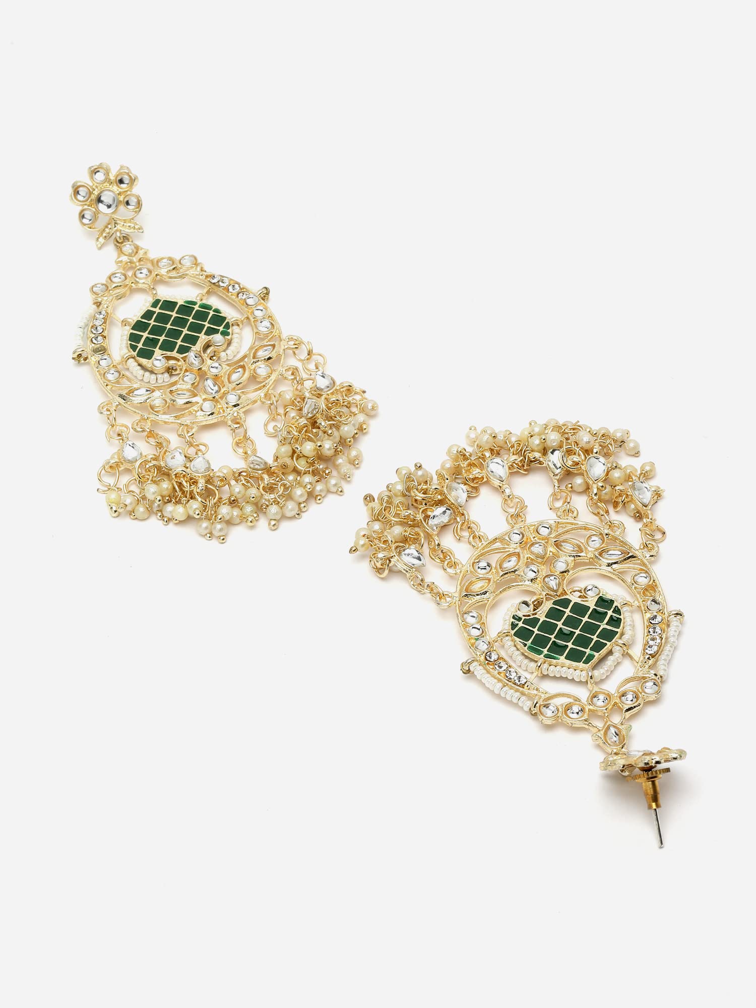 Stylish Traditional Kundan Earrings, Green