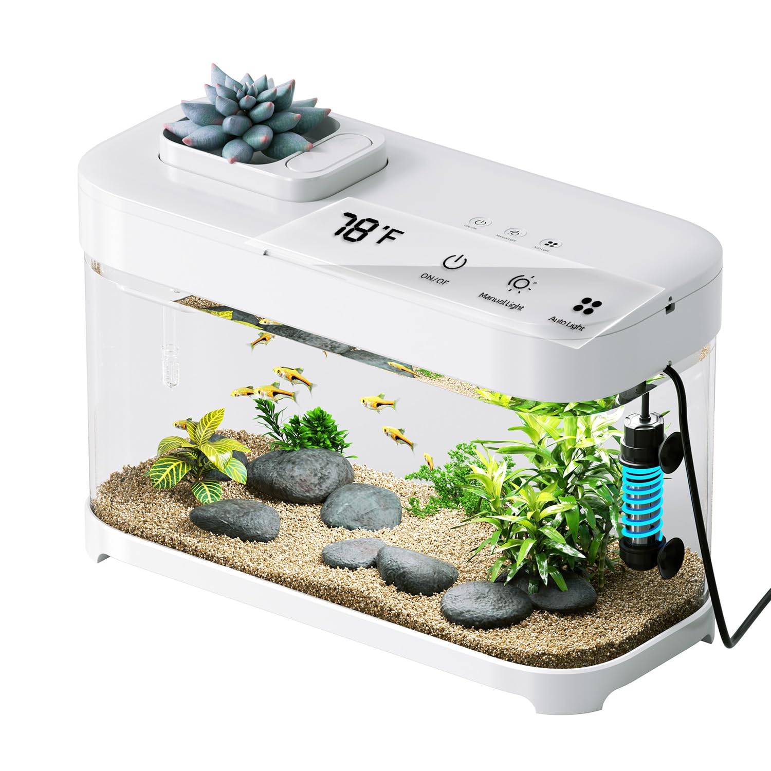 3 Gallon Fish Tank Aquarium Starter Kit with Heater, Smart, Acrylic, White