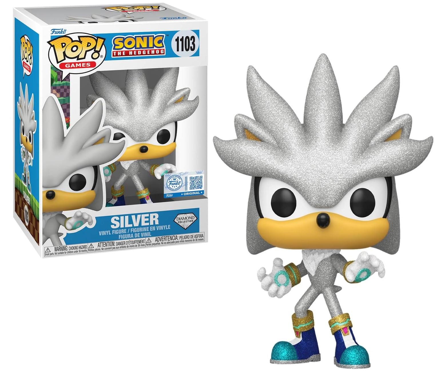 Funko Pop! Games: Sonic – Silver Diamond Glitter Nº1103 | Figura Coleccionable Exclusiva de Vinilo | Edición Especial Fans y Coleccionistas