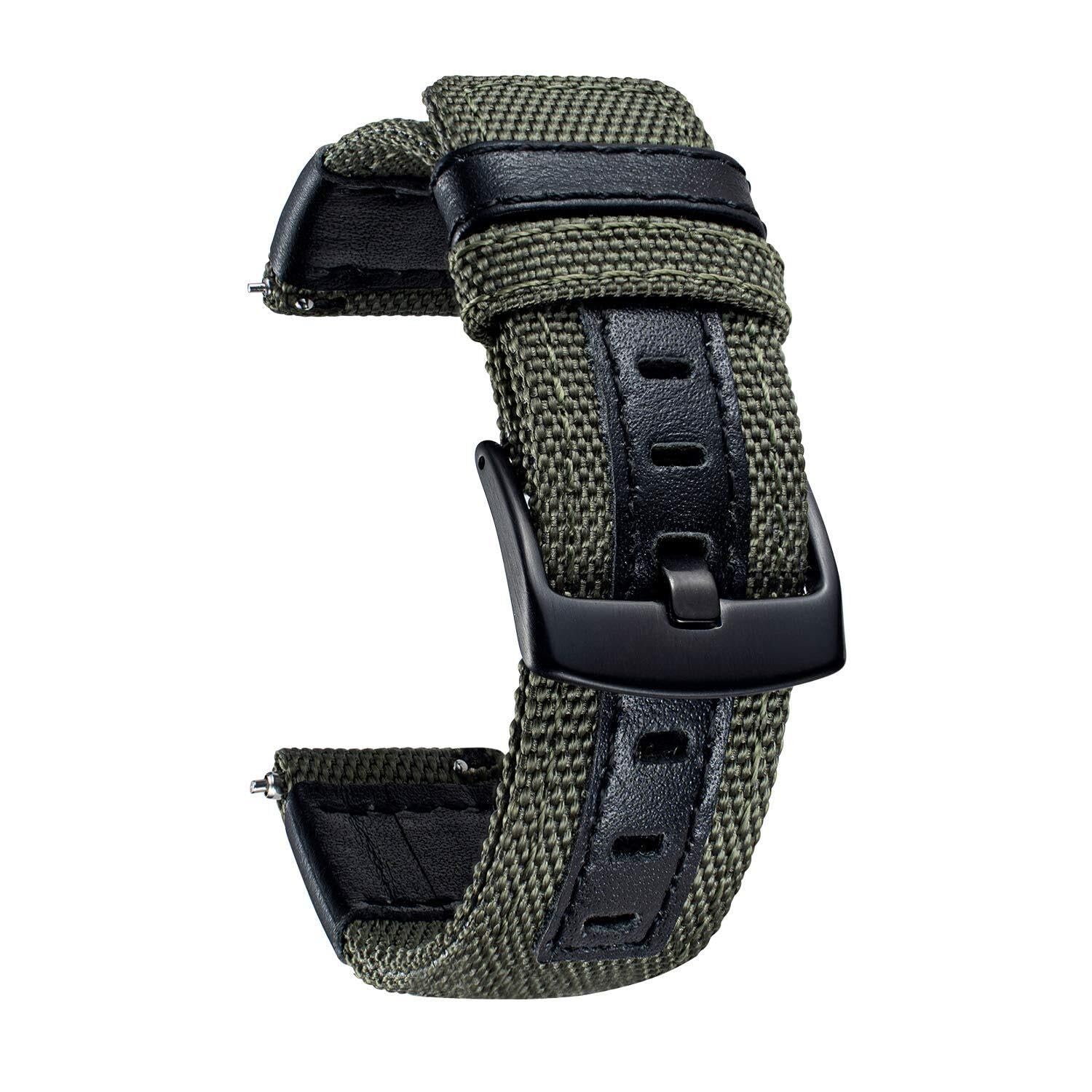 Correas de reloj, Correa de reloj híbrida lona y cuero genuino(Green,18mm)