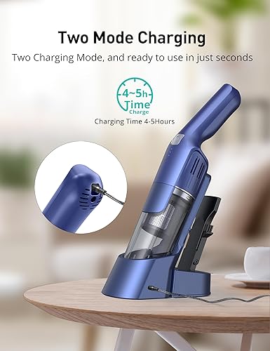 Miniatura 3 de Aspiradora de mano, potente aspiradora de automóvil de 24 KPA, recargable, base de carga, mango ergonómico, herramienta para grietas 2 en 1,