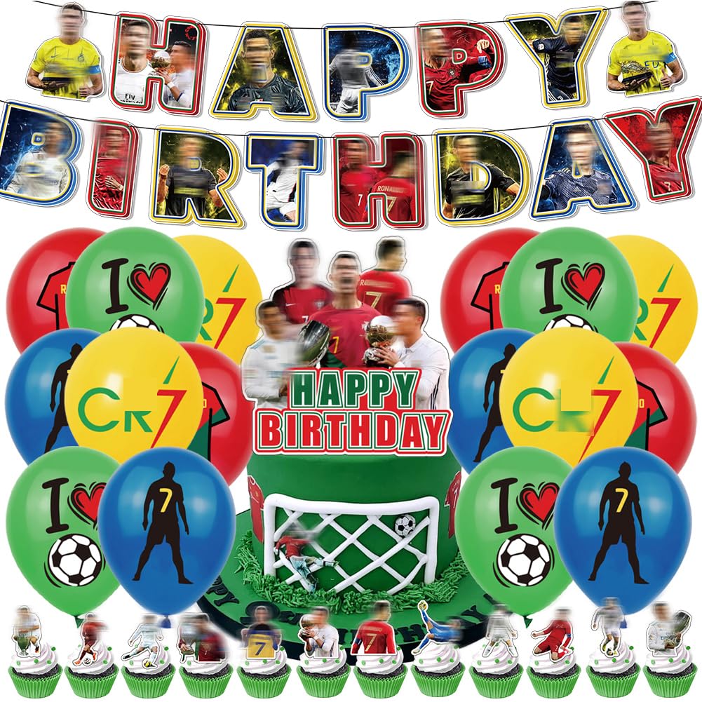 Calcio Festa di Compleanno, 30 pcs Decorazione di Compleanno dei Cartoni Animati - Bandiere, Palloncini, Decorazioni per Torte, Cupcake Topper Forniture per Feste