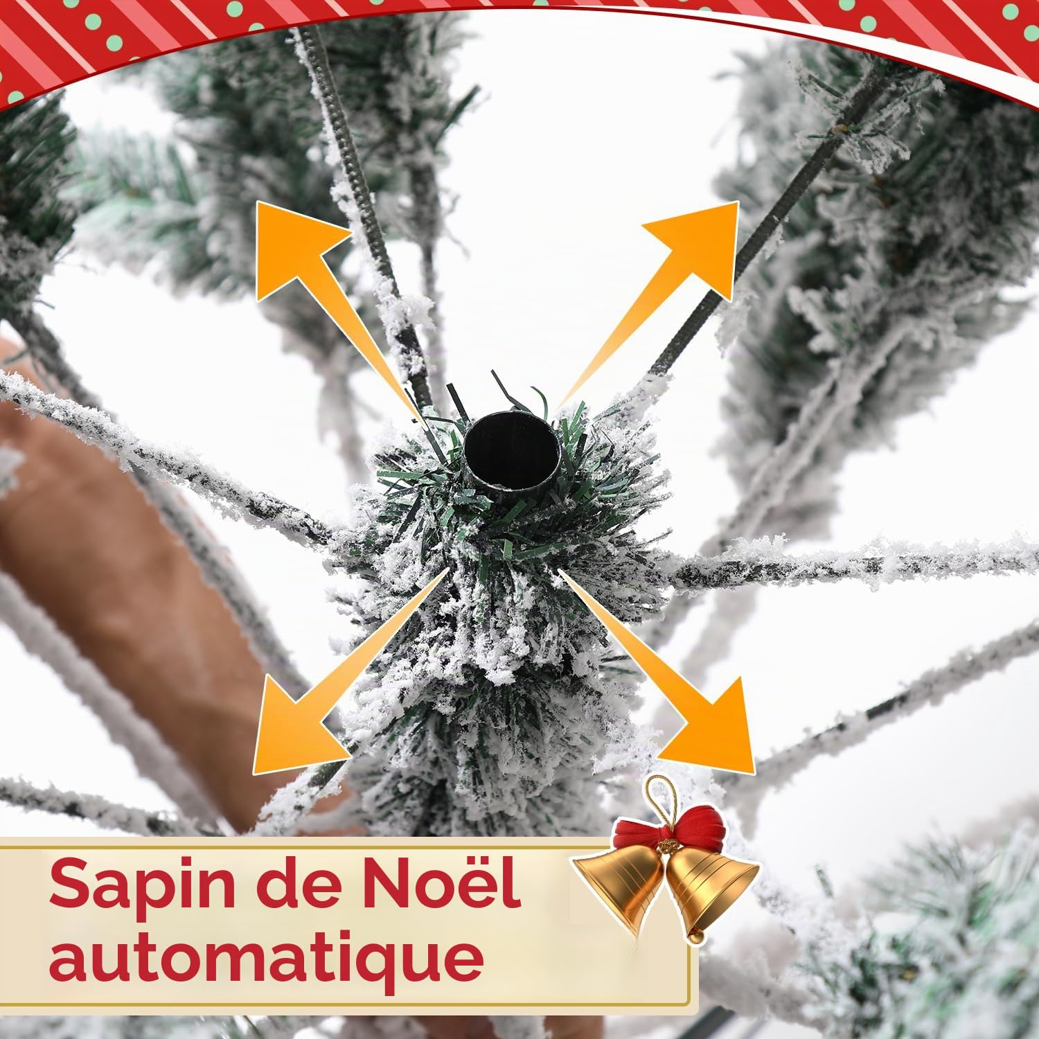 Randaco Sapin de Noël Artificiel en PVC floqué de Neige 150 cm - 550 Pointes avec Support en métal - Difficilement Inflammable - Montage Facile