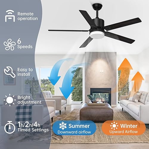 Miniatura 2 de Obabala Ventiladores de techo con luces y control remoto, ventilador de techo para exteriores con luces para patio, granja, dormitorio, 52 pulgadas
